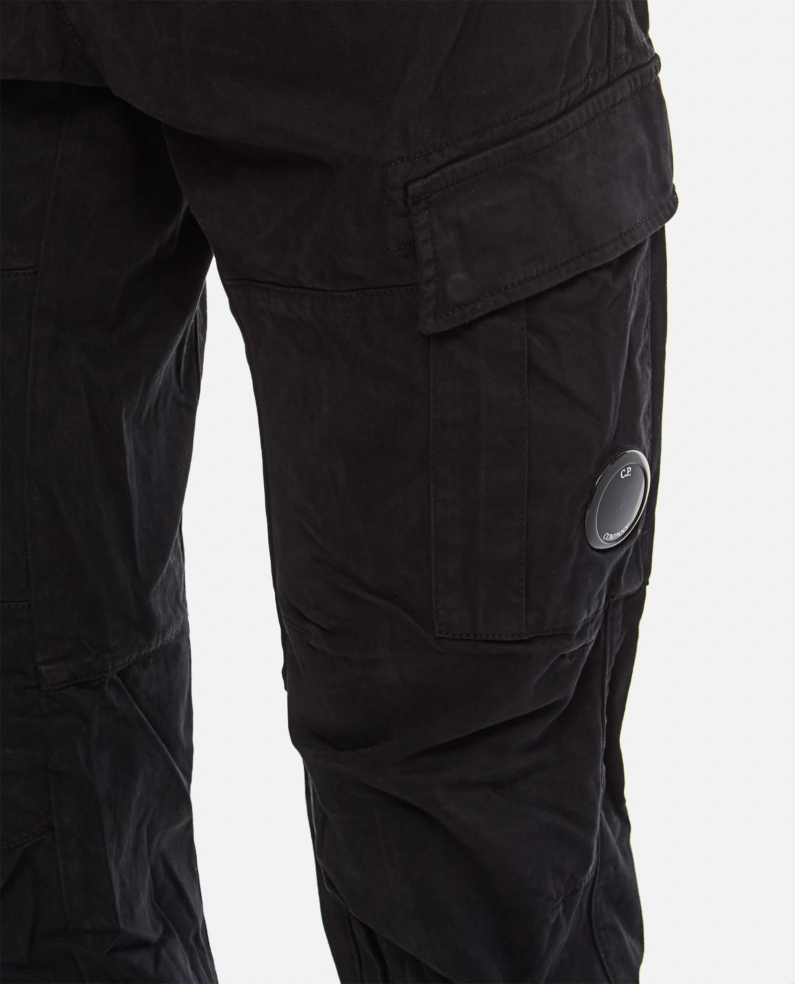 Shop C.p. Company Stretch Sateen Ergonomic Lens Double Cargo Pants In Black