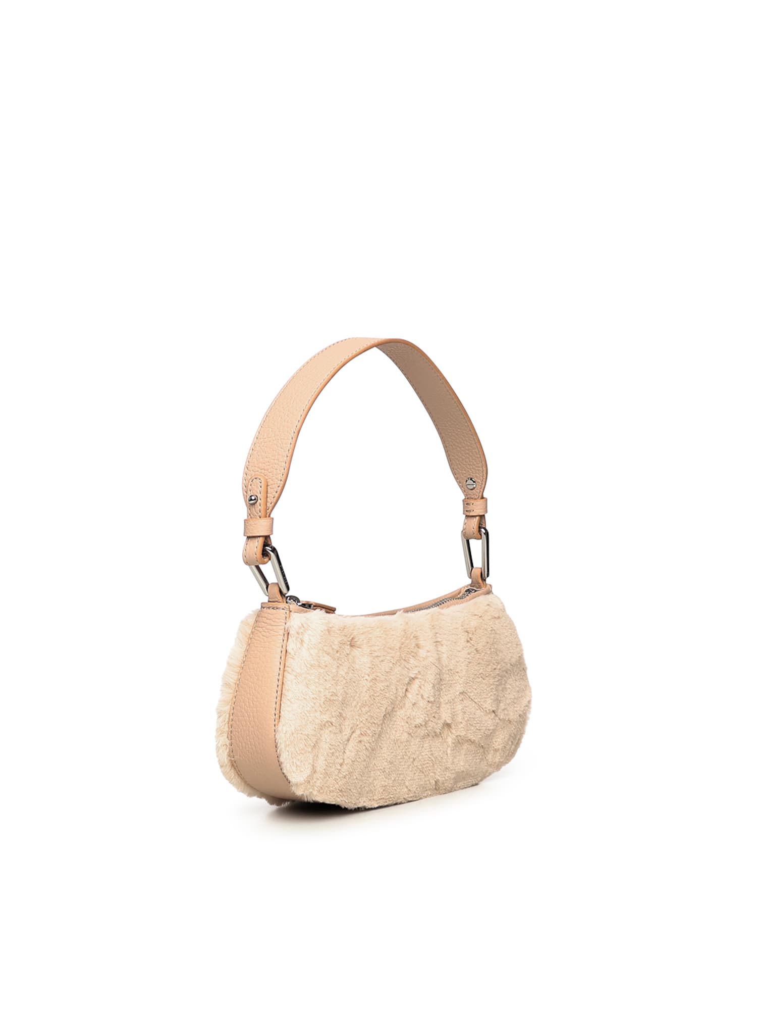 Coccinelle Faux-fur Shoulder Bag In Nude
