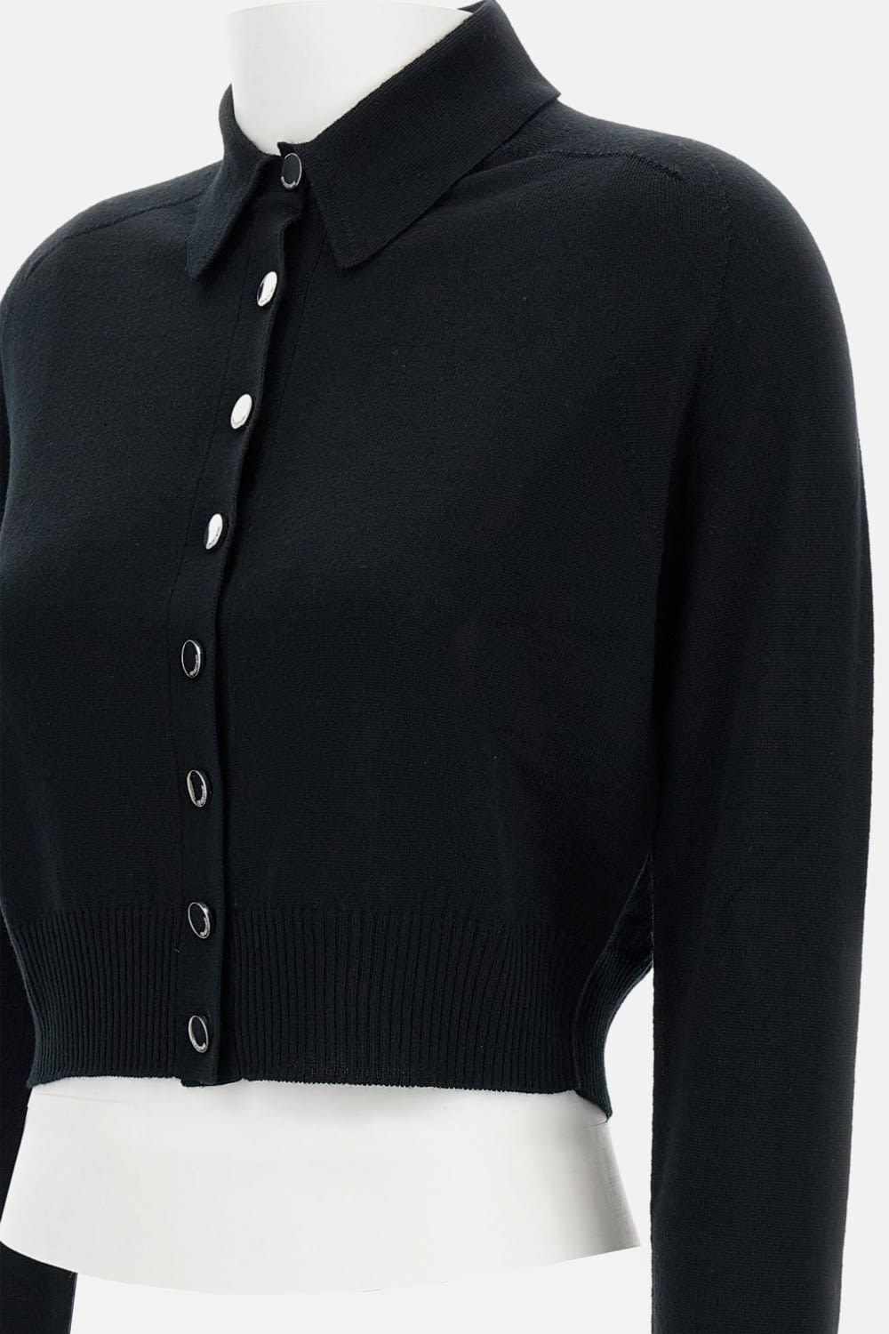 Sportmax Virgin Wool Cardigan With Classic Collar And Retro Charm In Black