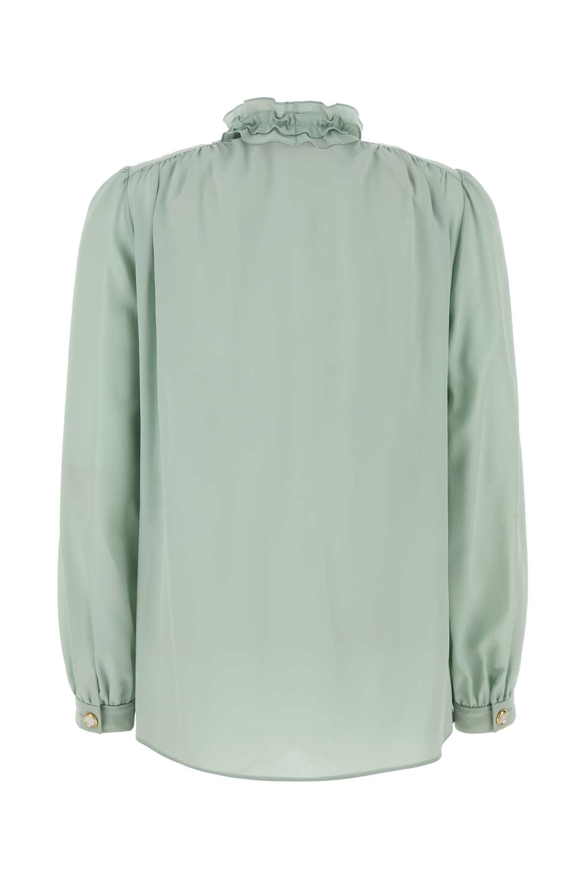 Valentino Crepe Shirt With High Neck And Ruffled Neckline In Dirtysage