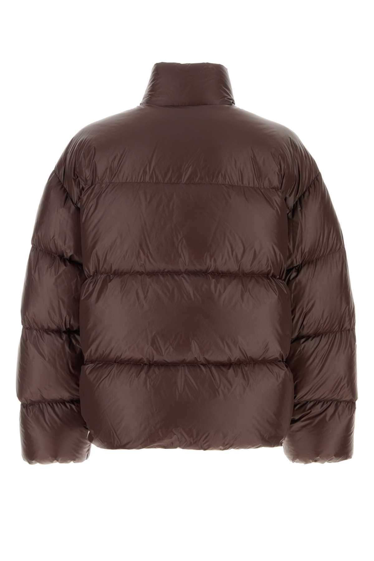 Jil Sander Nylon Down Puffer Jacket With High Collar In Brown