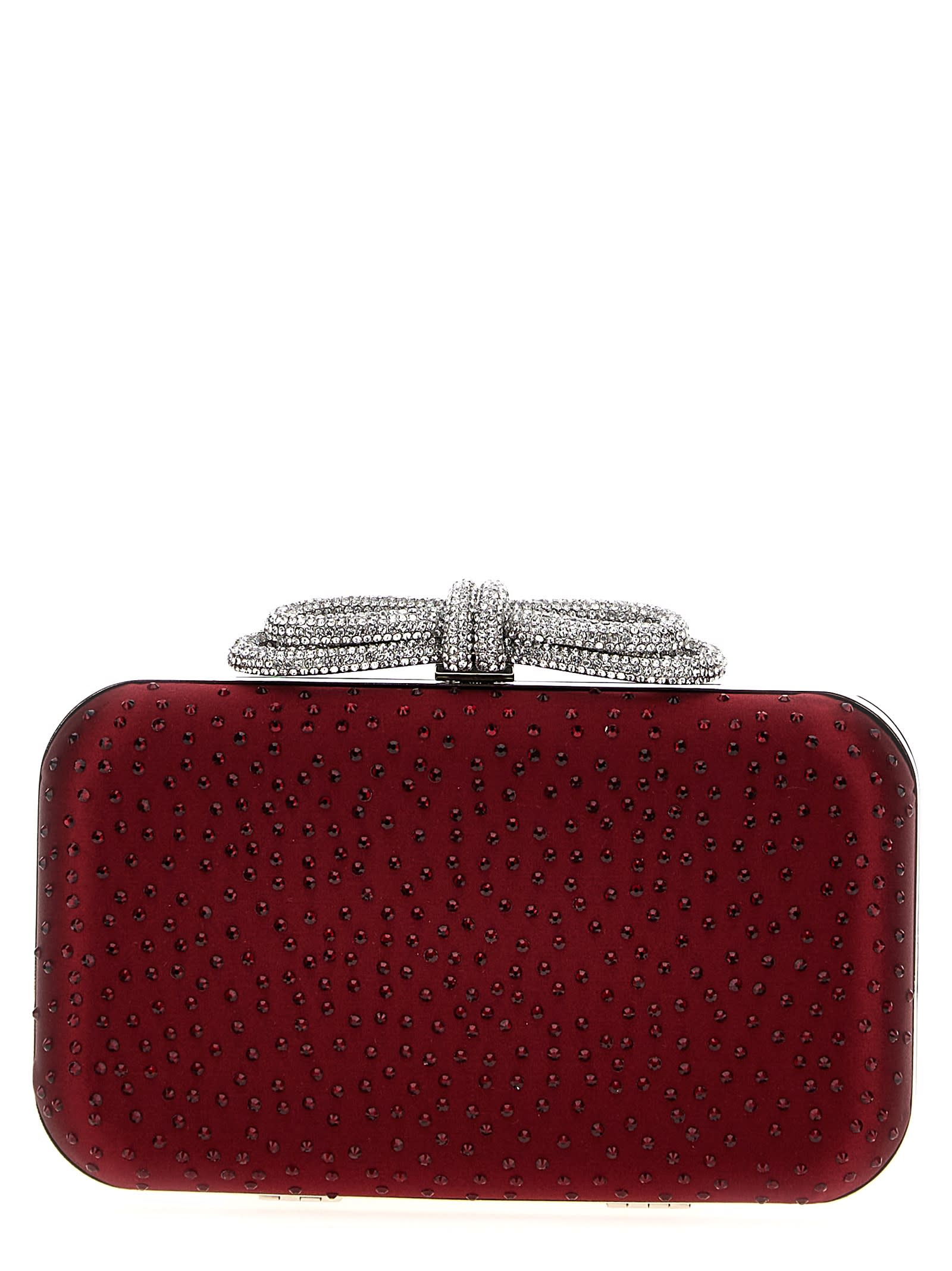 Shop Mach &amp; Mach Double Bow Satin Clutch In Bordeaux