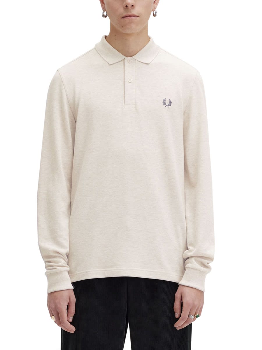 Fred Perry Beige Honeycomb Long-sleeve Polo In Neutral