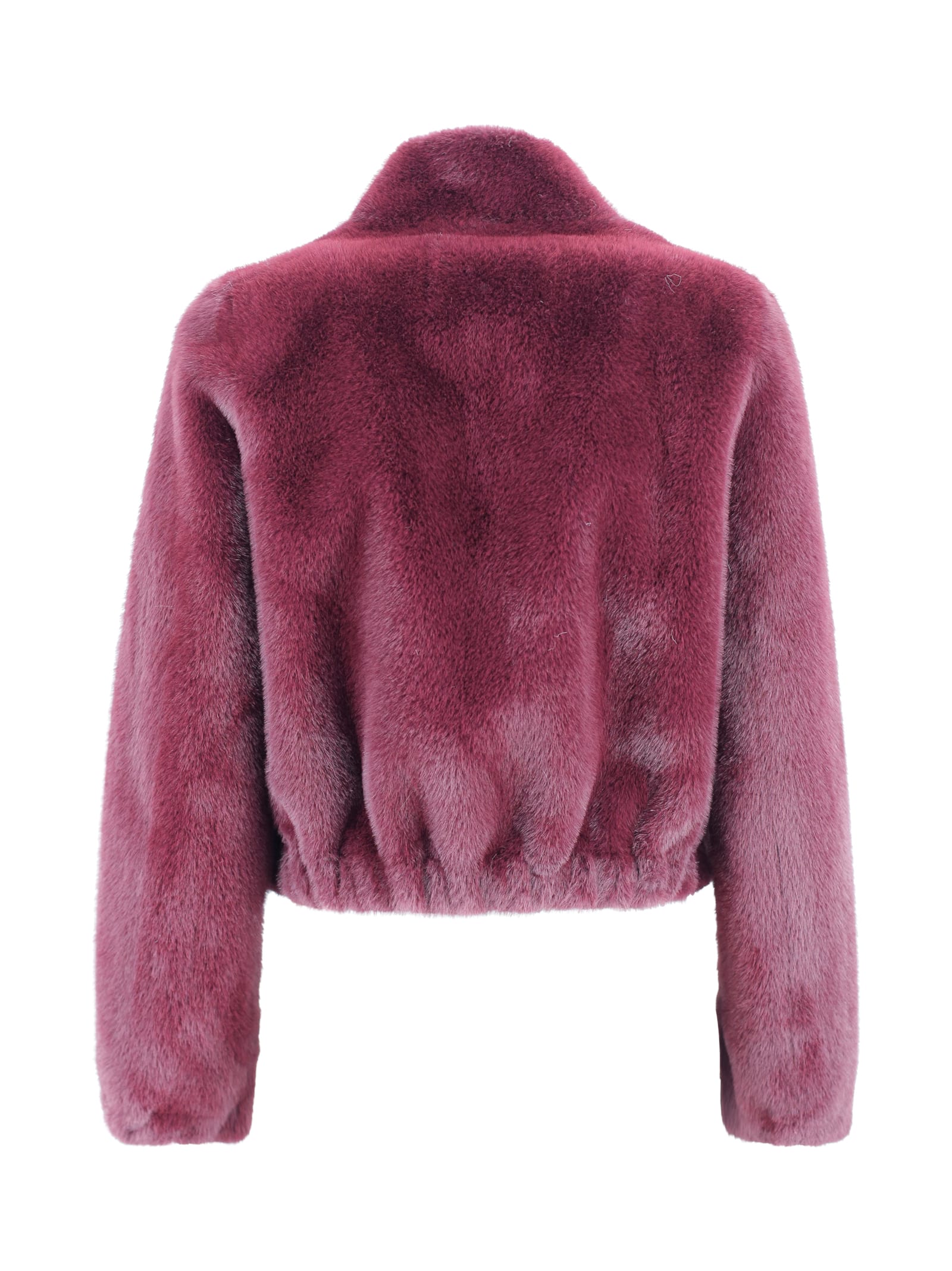 Valentini 1972 Faux Fur Jacket With High Collar. In Pink