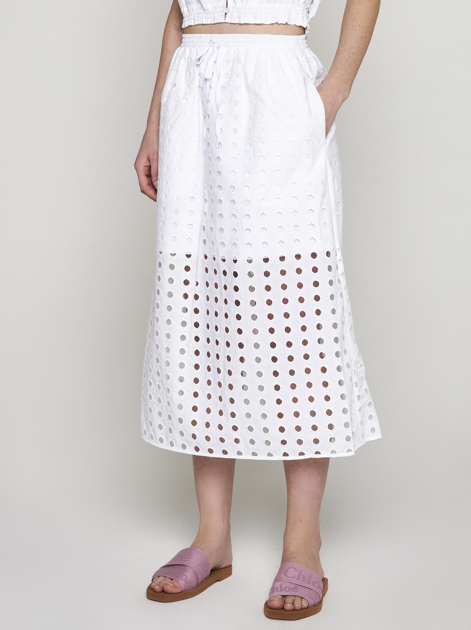 Shop See By Chloé Broderie Anglaise Cotton Midi Skirt In White