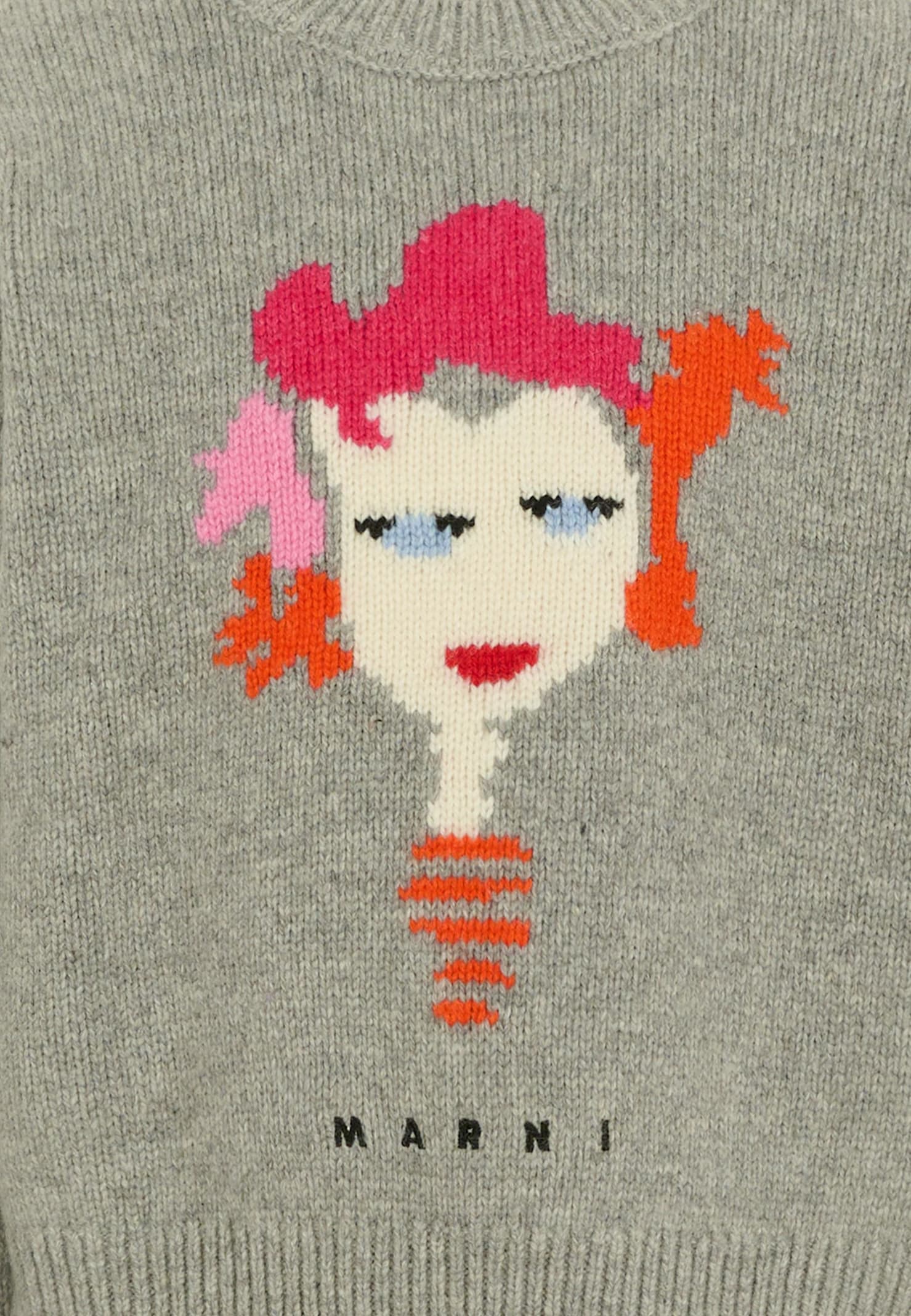 Marni Grey Sweater For Girl With Face In Gray