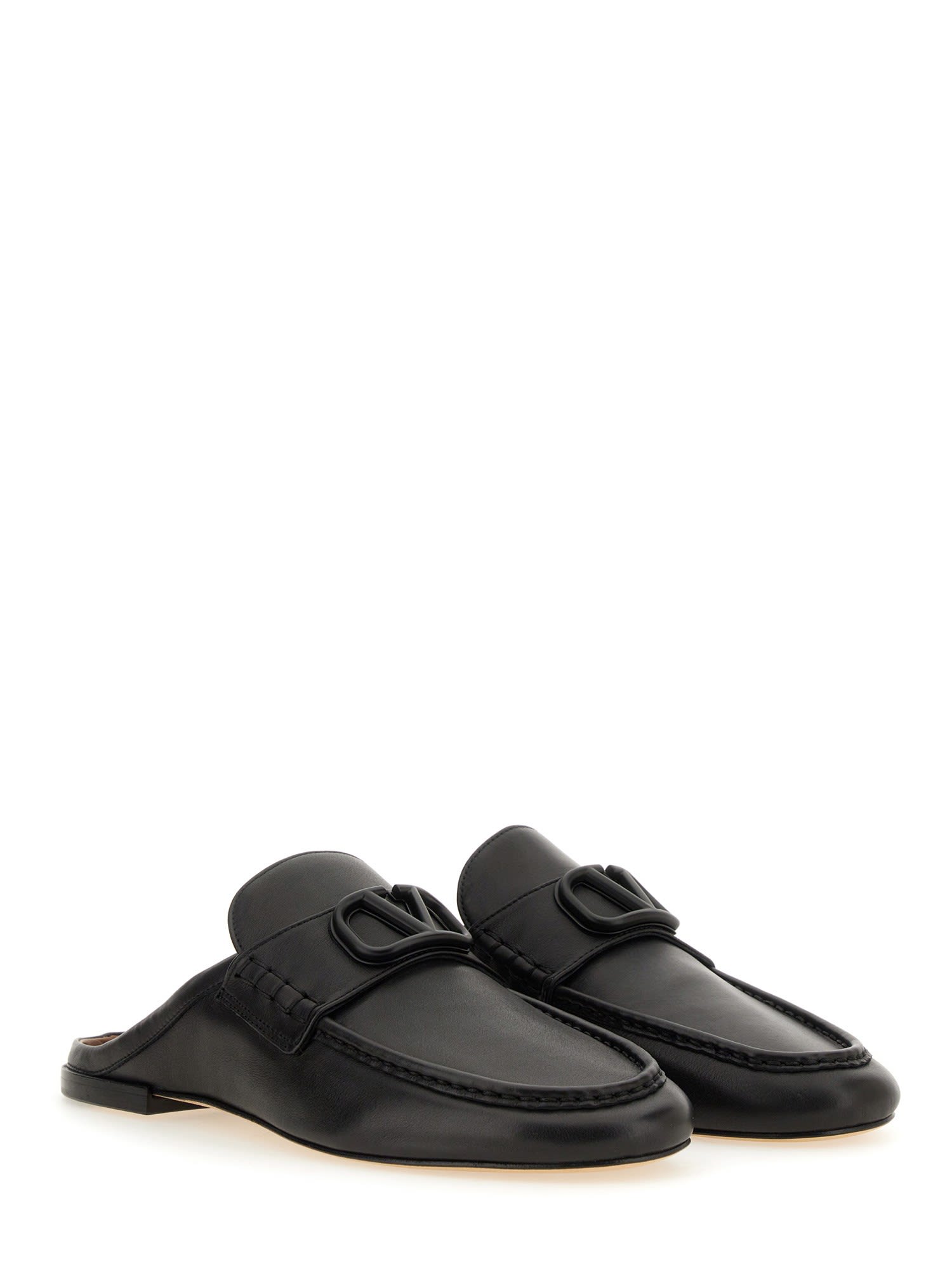 Valentino Vlogo Leather Slippers In Black
