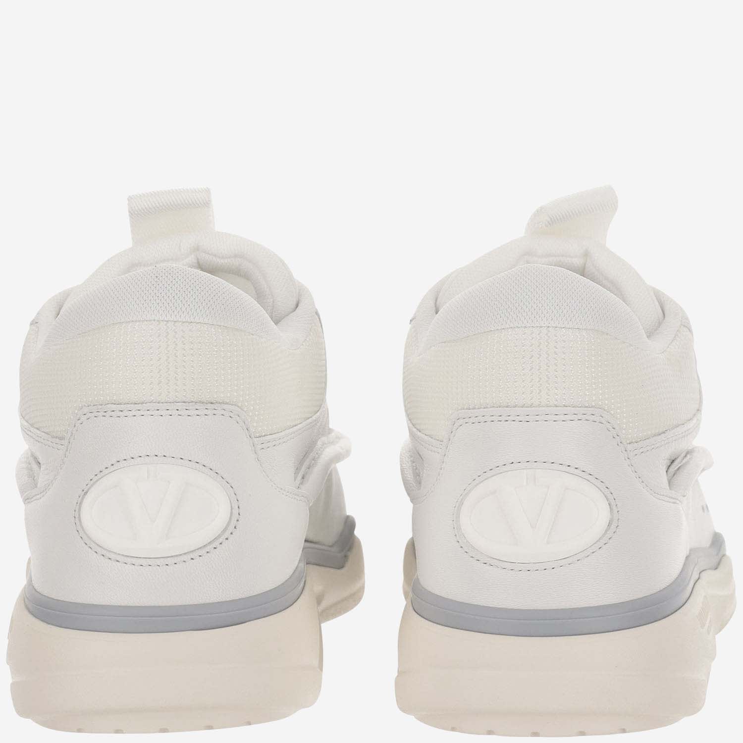 Shop Valentino Calf Leather And Fabric Mid-top Runboot Sneakers In White