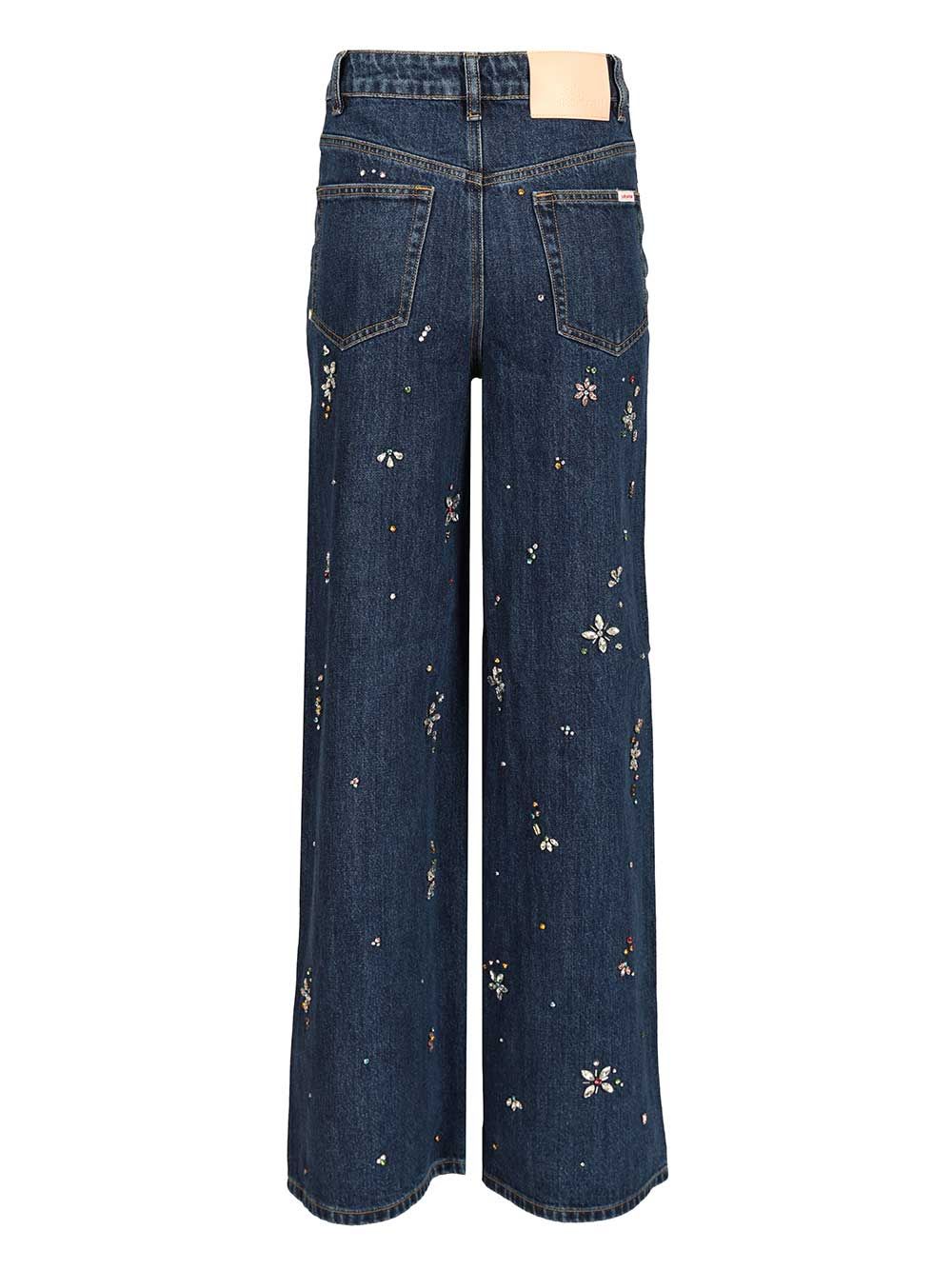 Self-portrait Wide Leg Denim Jeans In Blue