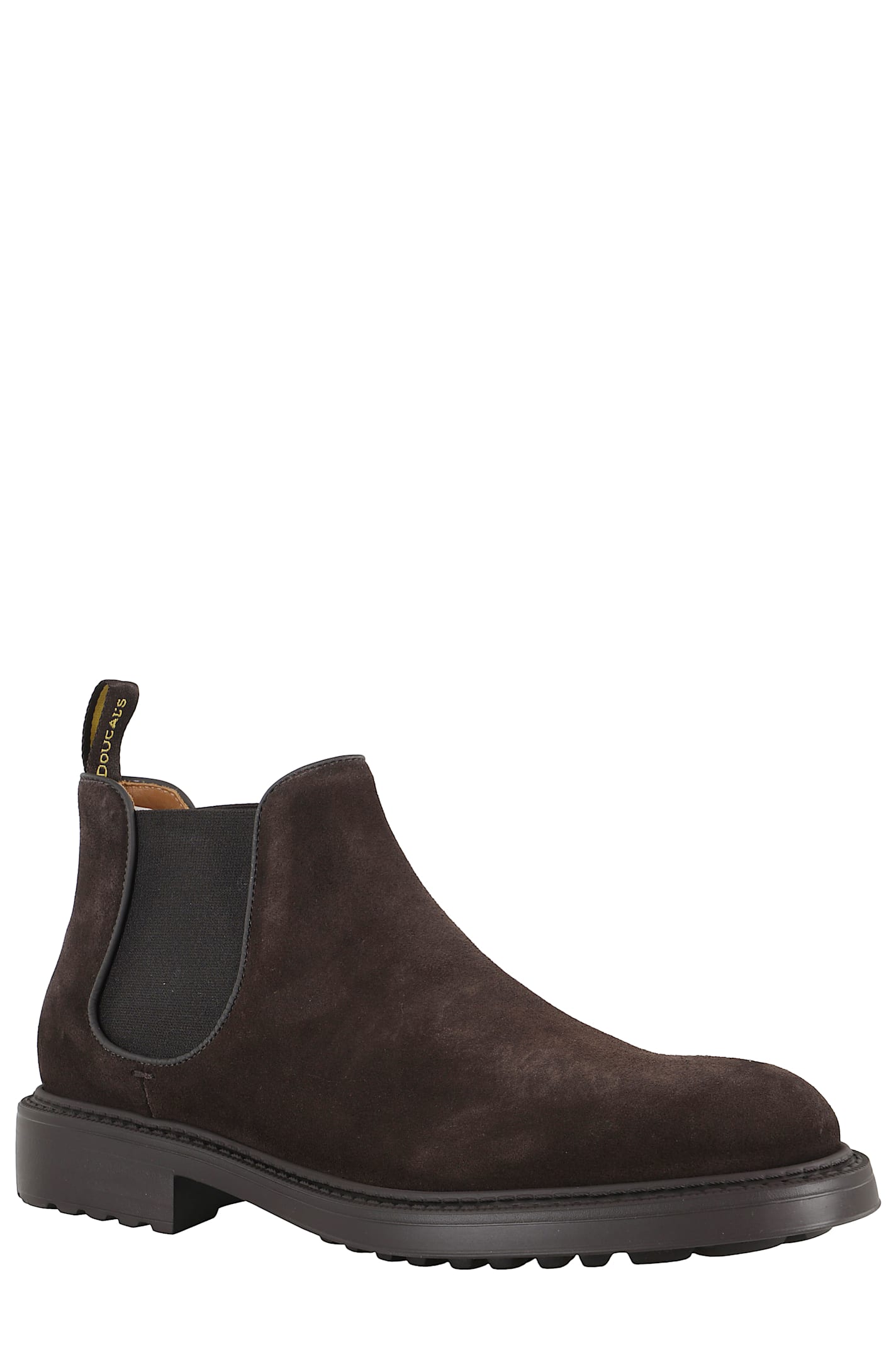Doucal's Dark Brown Suede Ankle Boot With Elastic Inserts In Black