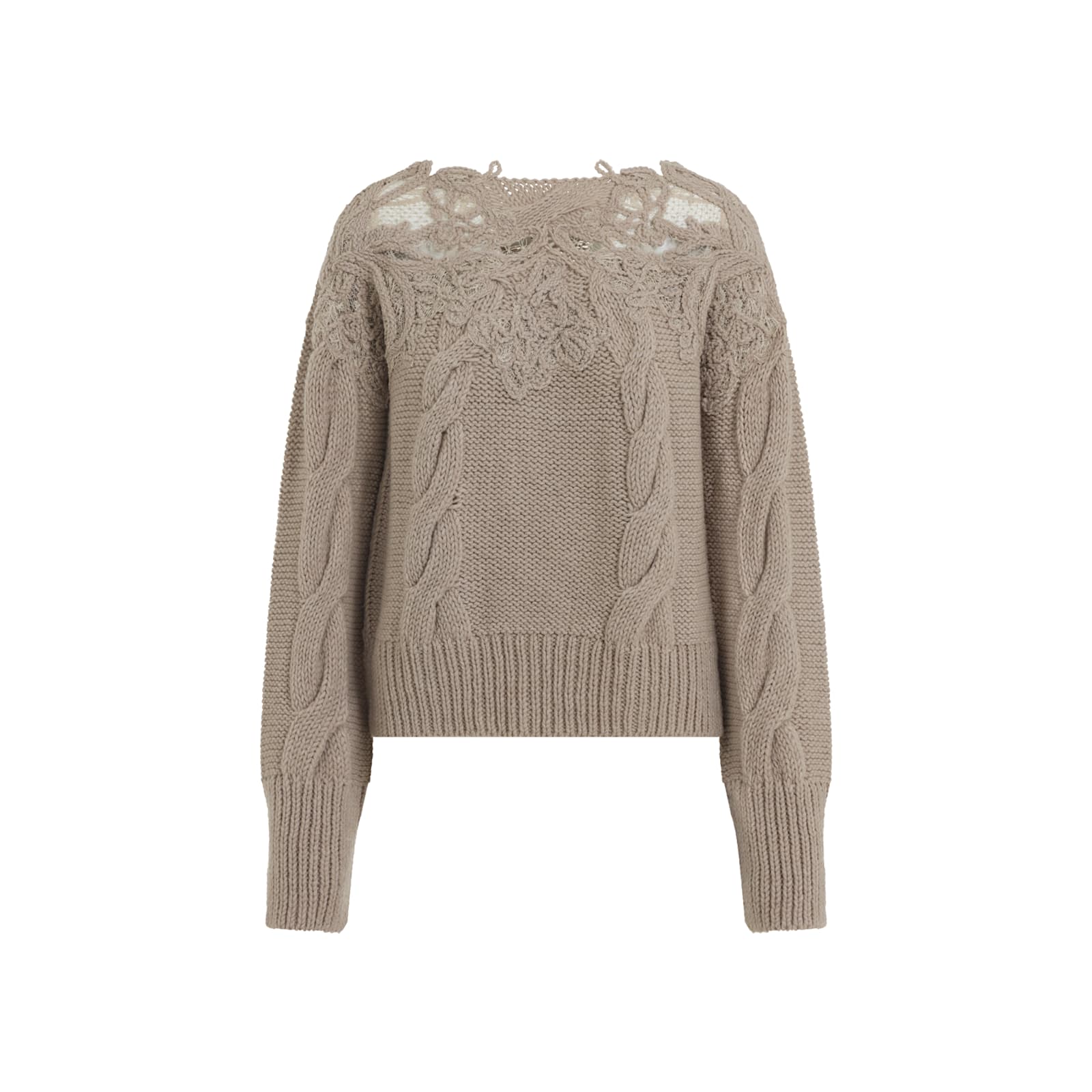 Ermanno Scervino Cropped Turtleneck Sweater With Cable Knit In Brown