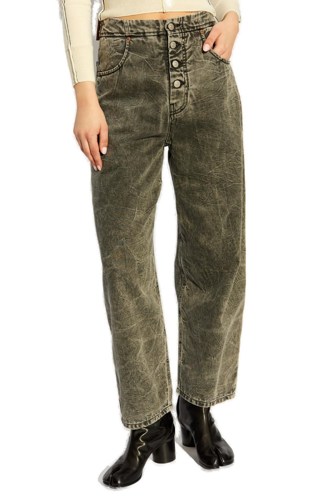 Mm6 Maison Margiela Logo Patch Wide-leg Jeans In Grey