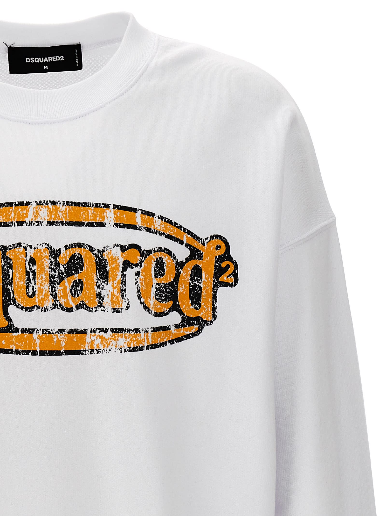 Dsquared2 Crew Neck Logo Sweatshirt In Bianco