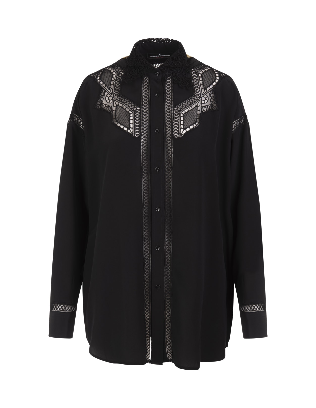 Ermanno Scervino Black Silk Shirt With Intaglio Lace