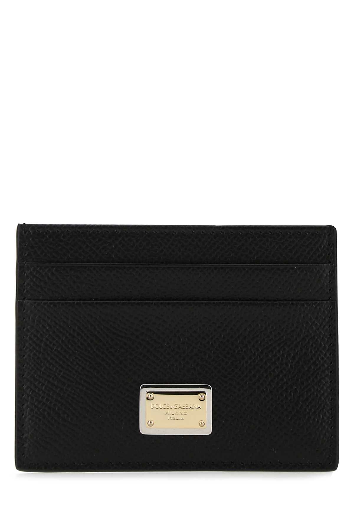 Dolce & Gabbana Black Leather Card Holder In Gray