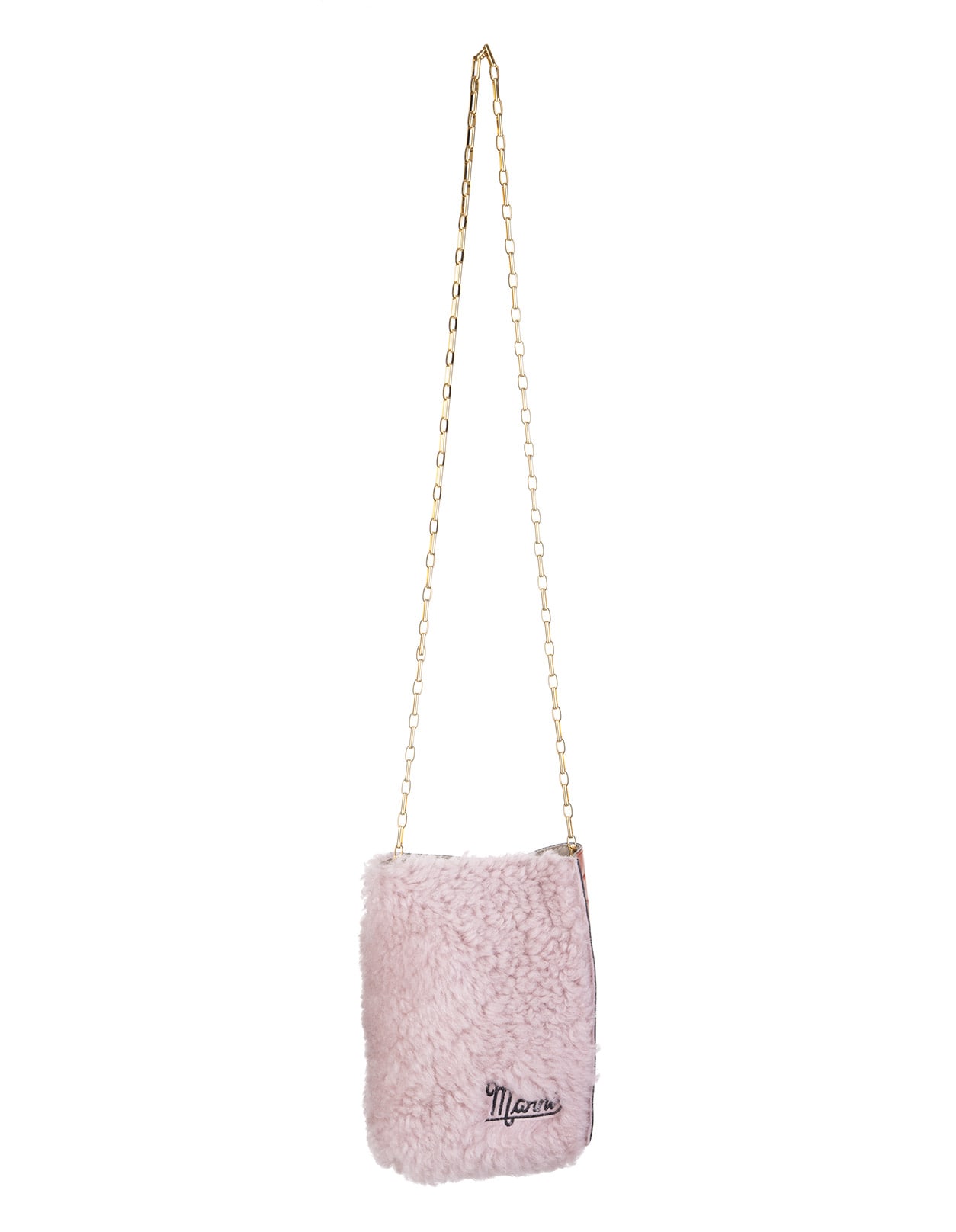 Marni Pink And Orange Mini Bag In Shearling And Leather With Golden Chain
