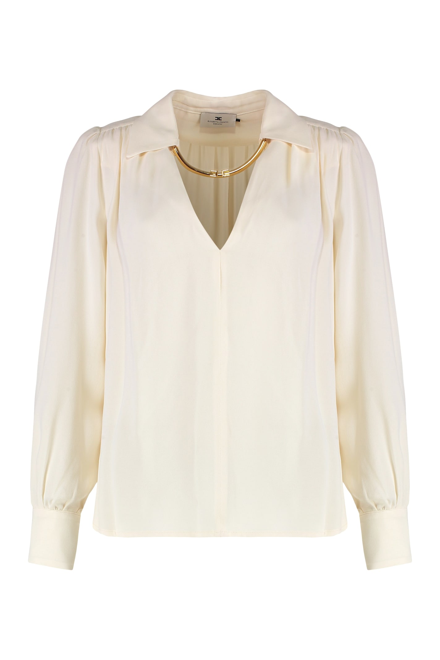Elisabetta Franchi Viscose Georgette Shirt With Removable Necklace Detail In White