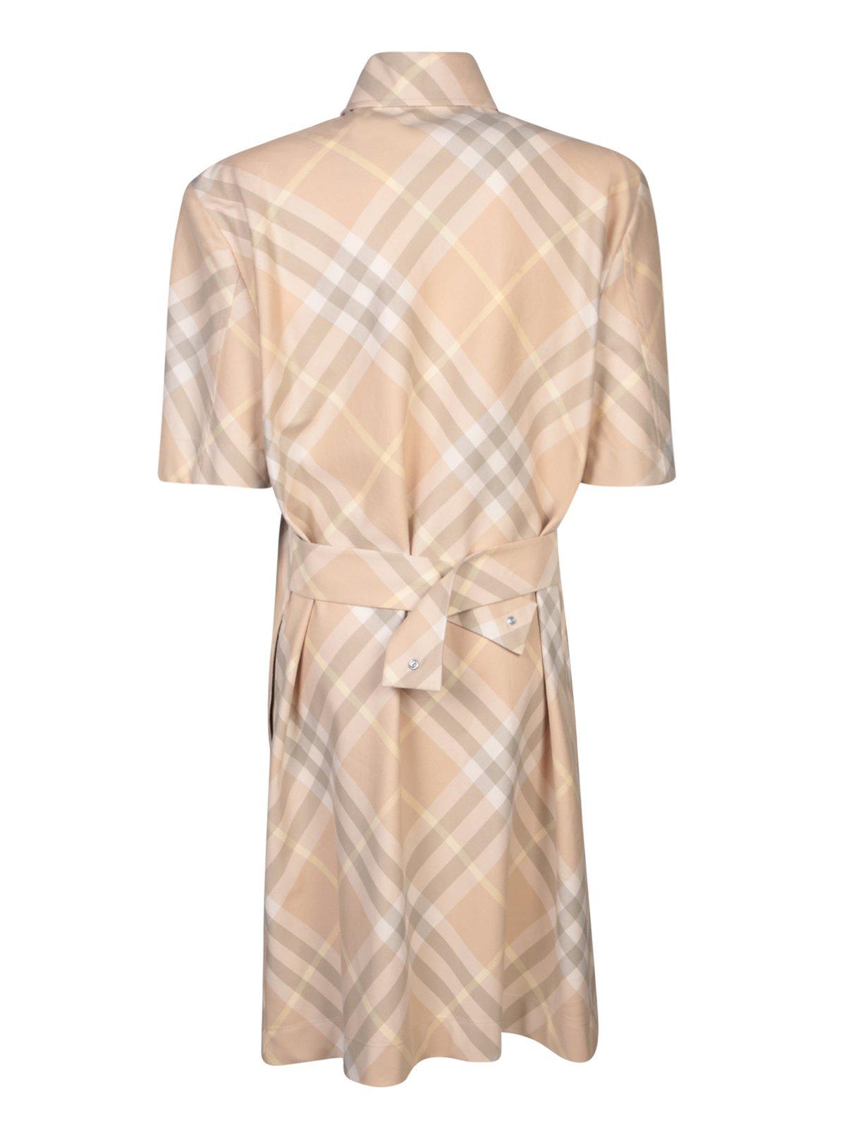 Shop Burberry Vintage-check Short-sleeved Shirt Dress In Beige