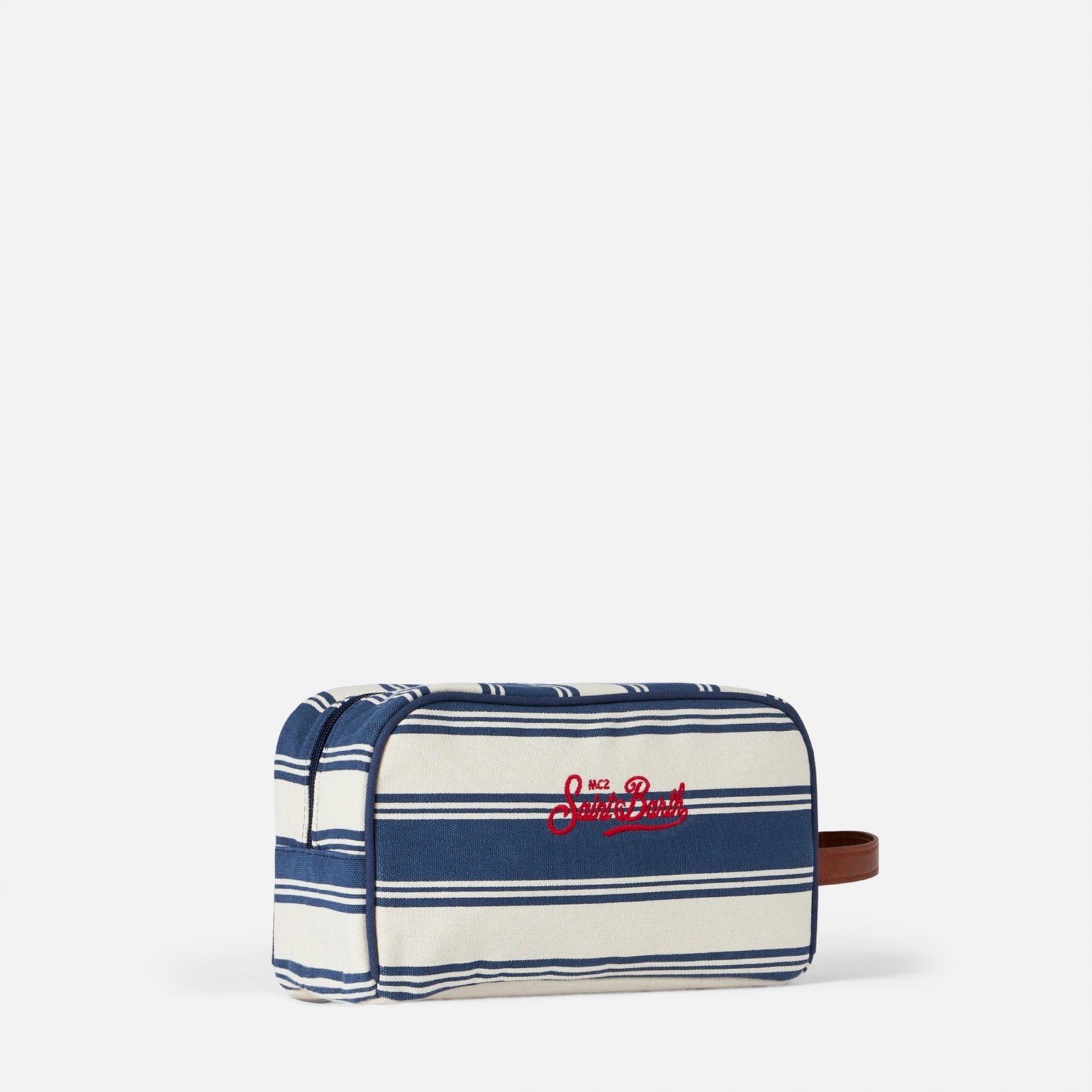 Mc2 Saint Barth Striped Cotton Canvas Case In Blue