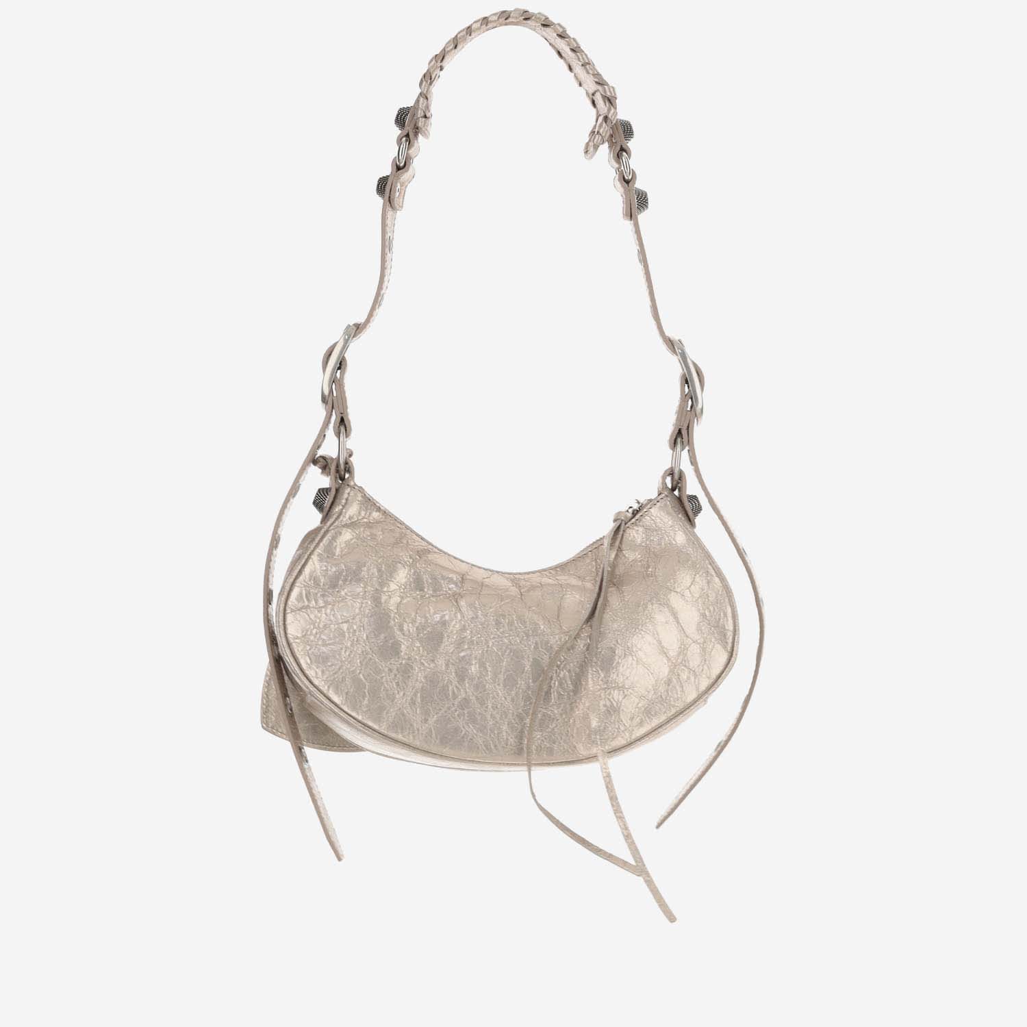 Shop Balenciaga Le Cagole Xs Metallic Shoulder Bag In Beige