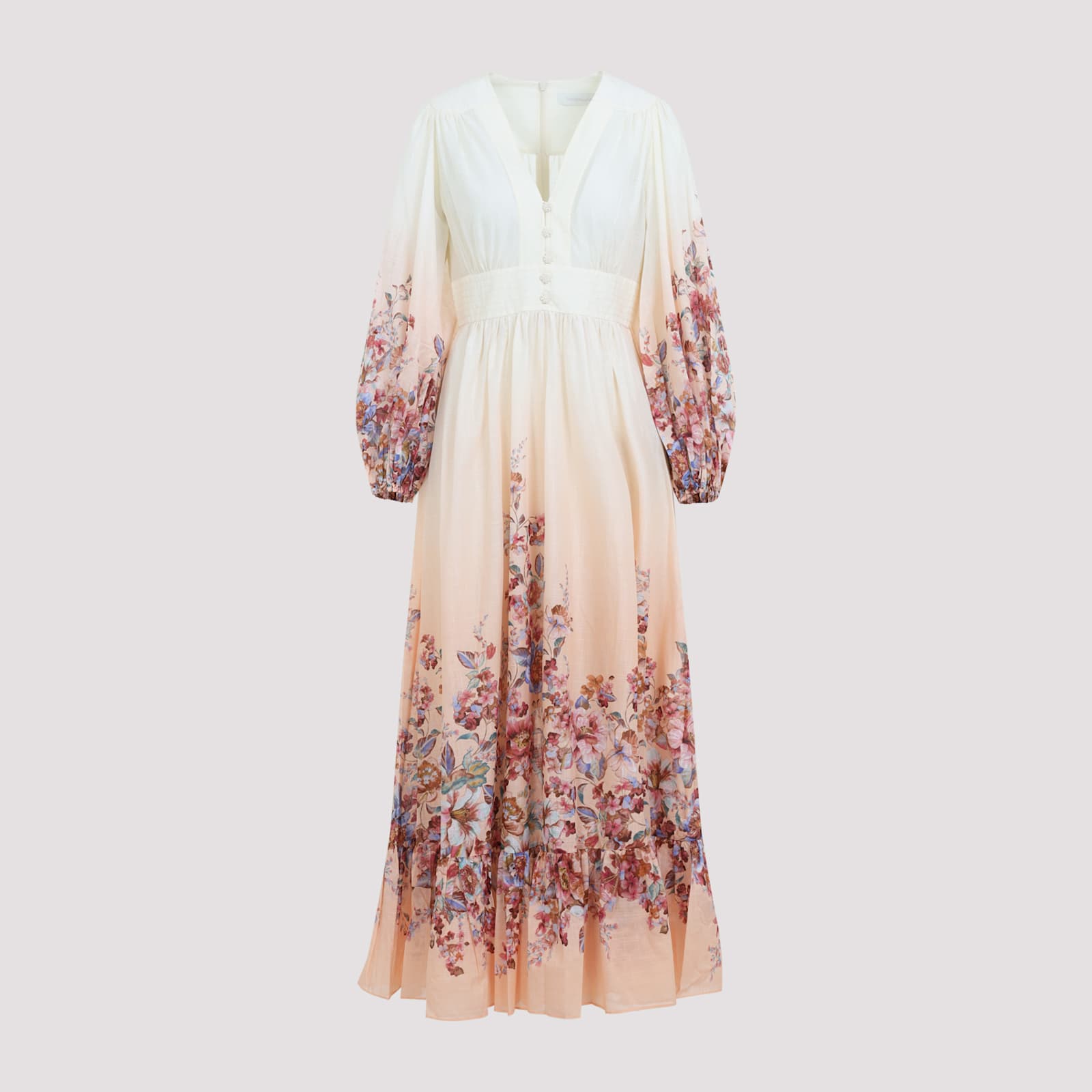 Zimmermann Ivory Floral Cotton Dress In Multi