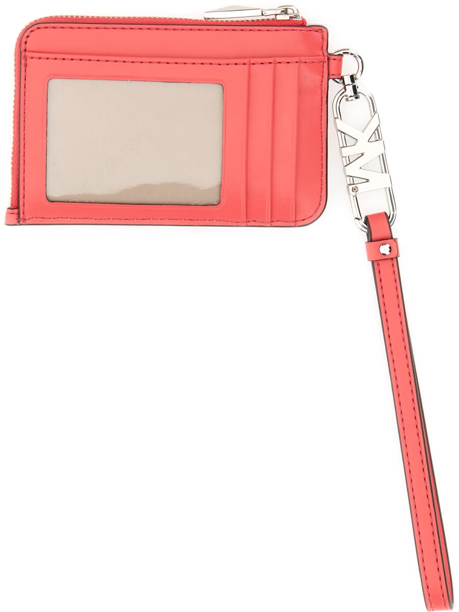 Michael Kors Leather Credit Card Holder In Fuchsia