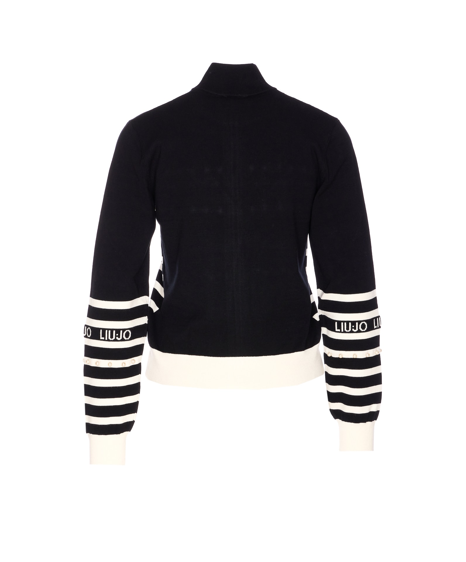 Liu •jo Pearl-embellished Striped Cardigan In Black