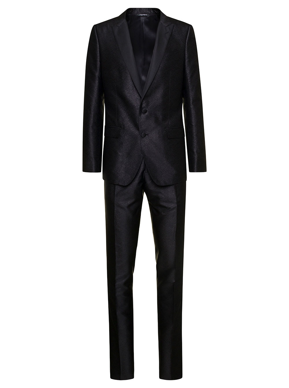 Shop Dolce & Gabbana Martini Black Single-brested Tuxedo Suit In Silk Lamé Jacquard Man