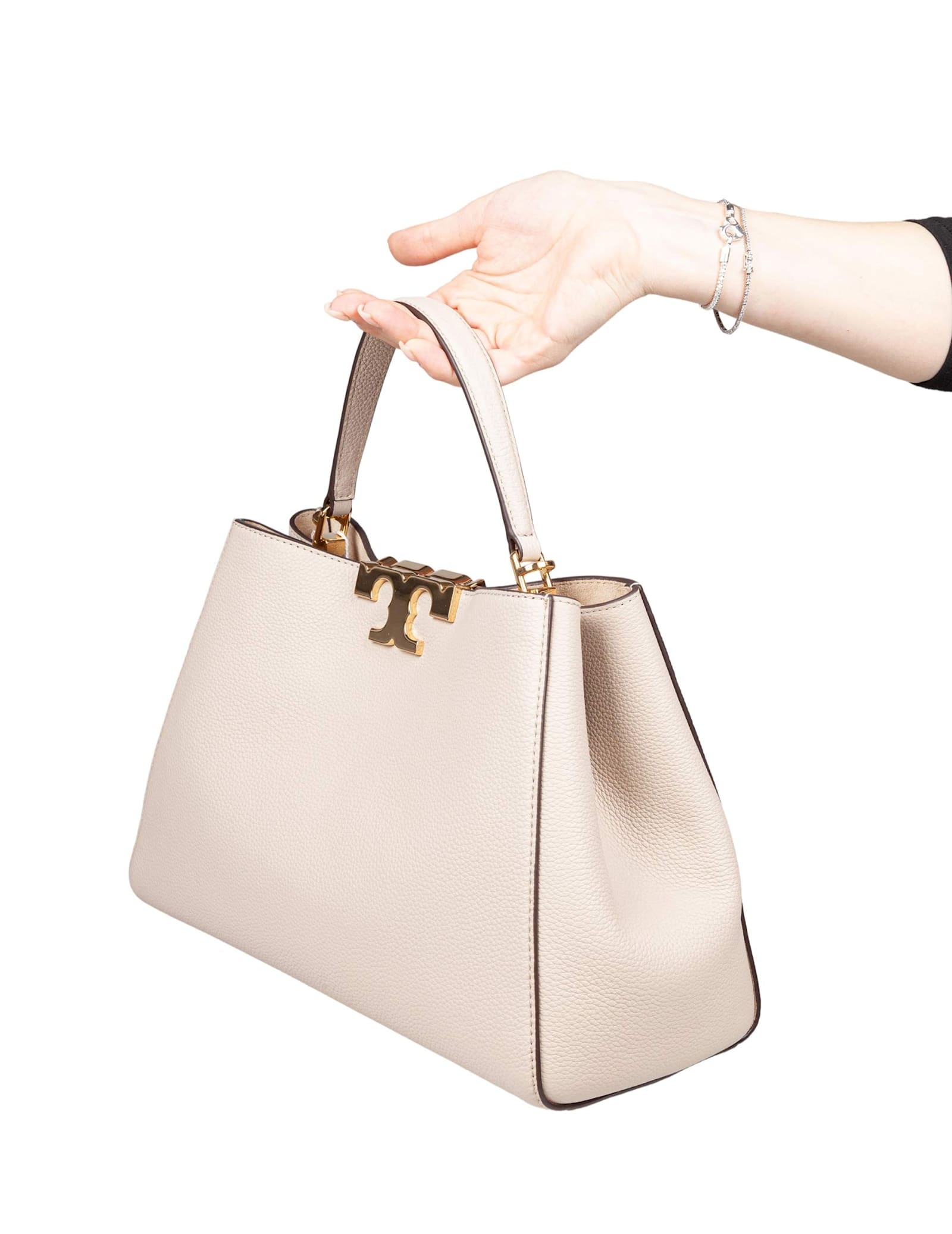 Tory Burch Eleanor Satchel Leather Bag In Stone In Neutral