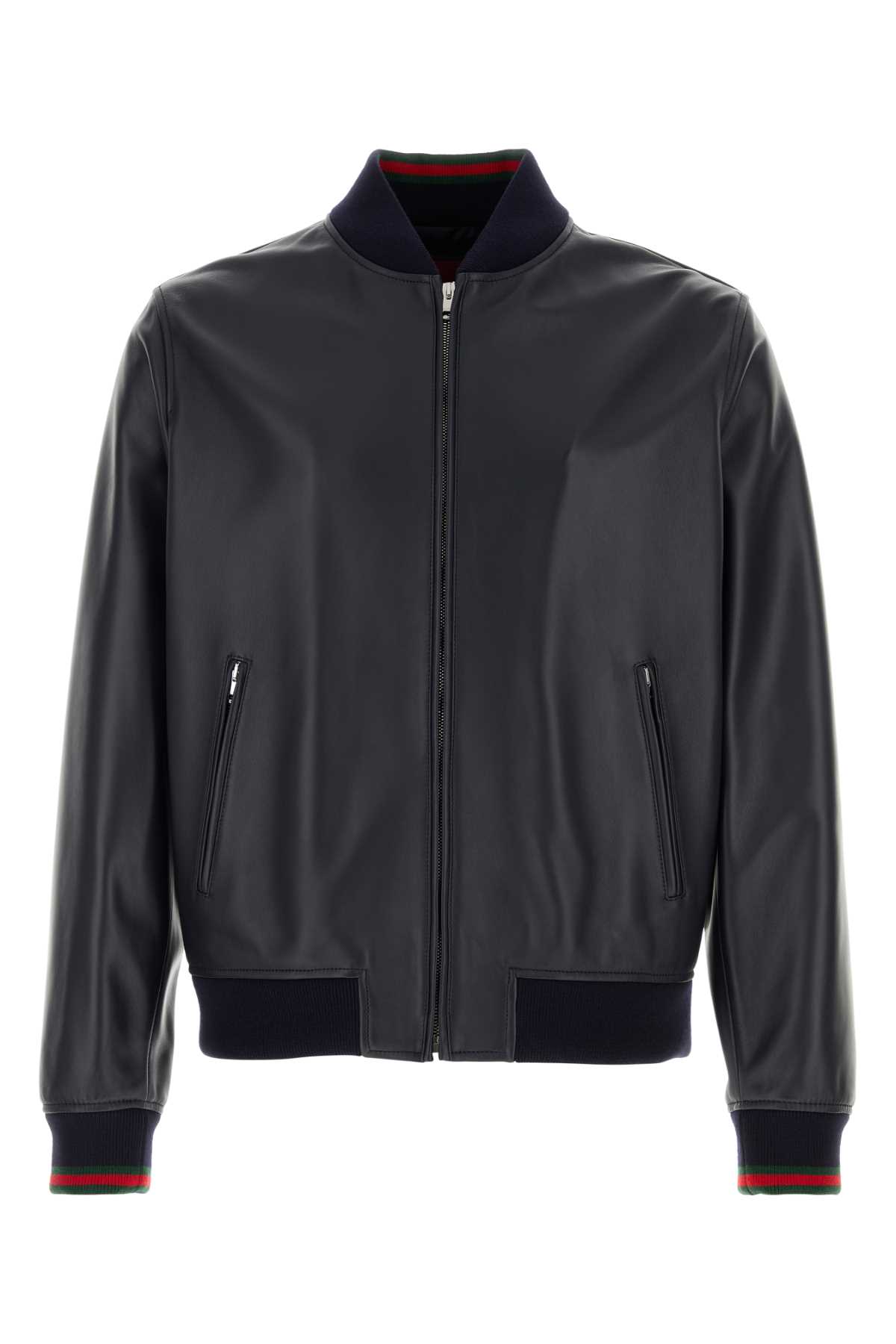 Midnight Blue Leather Bomber Jacket