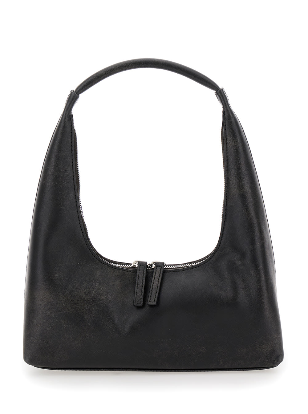 Black Big Hobo Bag With Logo Lettering In Leather Woman