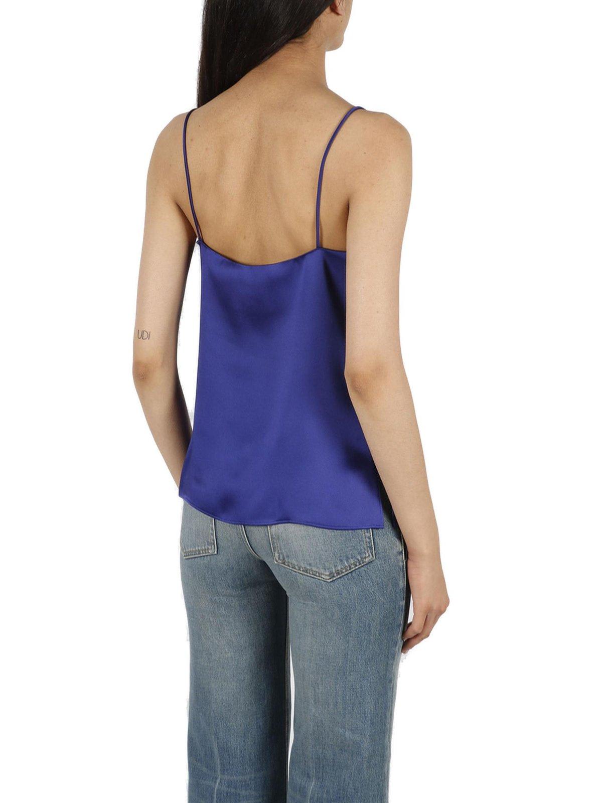 Stella Mccartney Cut-out Detailed Sleeveless Satin Vest In Blue
