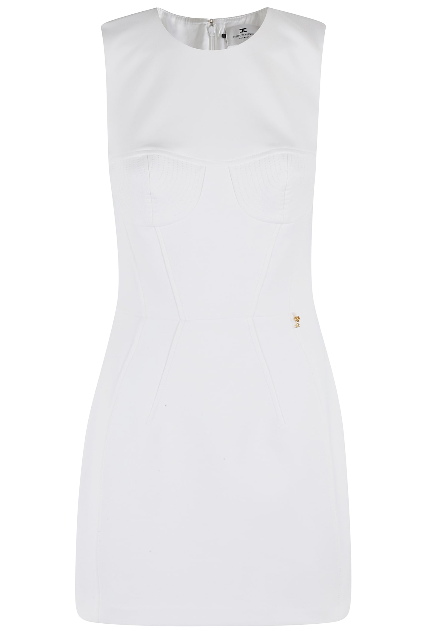 Elisabetta Franchi Fitted Mini Dress With Structured Bodice And Back Zipper In Avorio