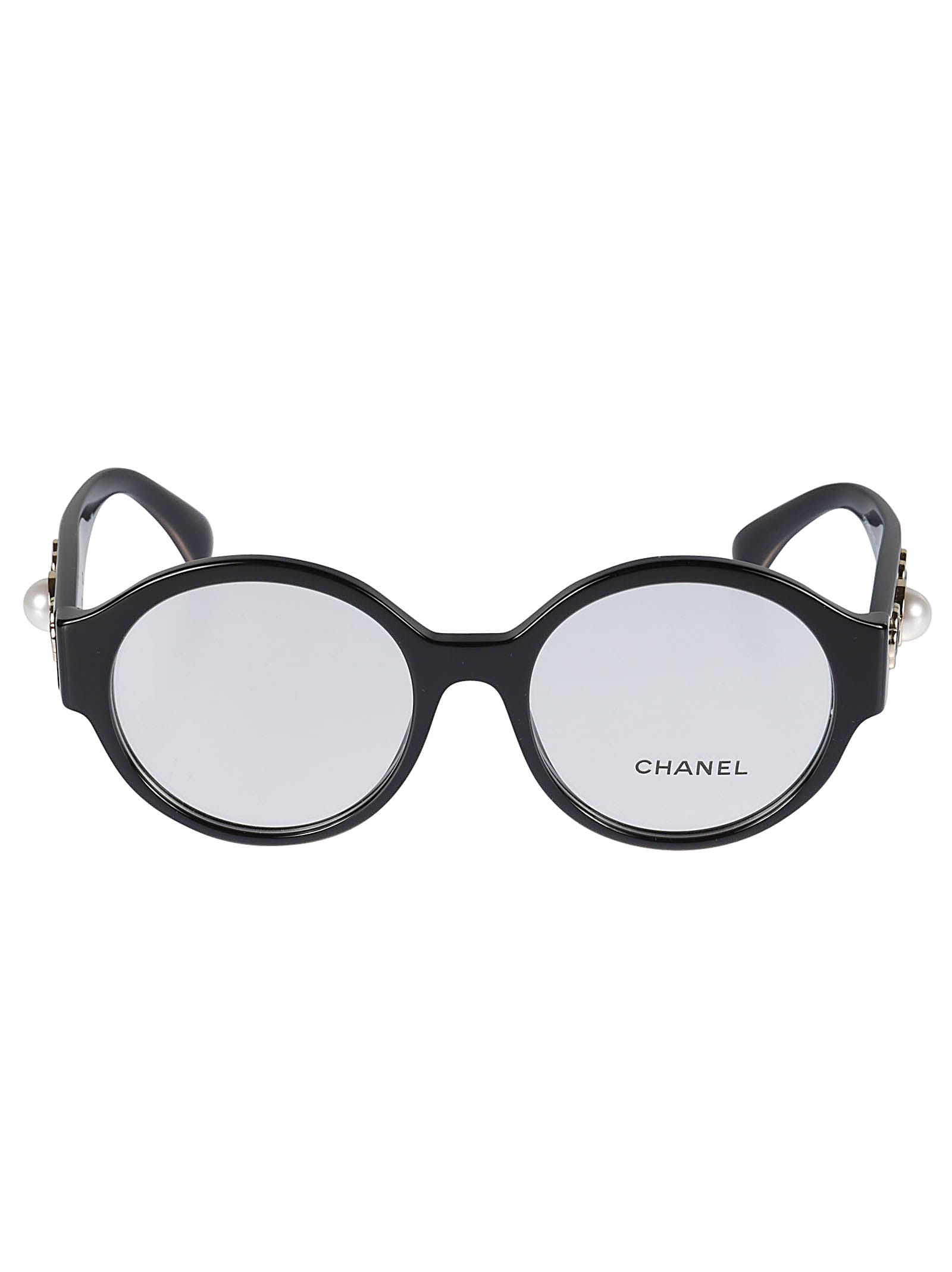 Pre-owned Chanel Pearl Embellished Round Eye Glasses In Nero
