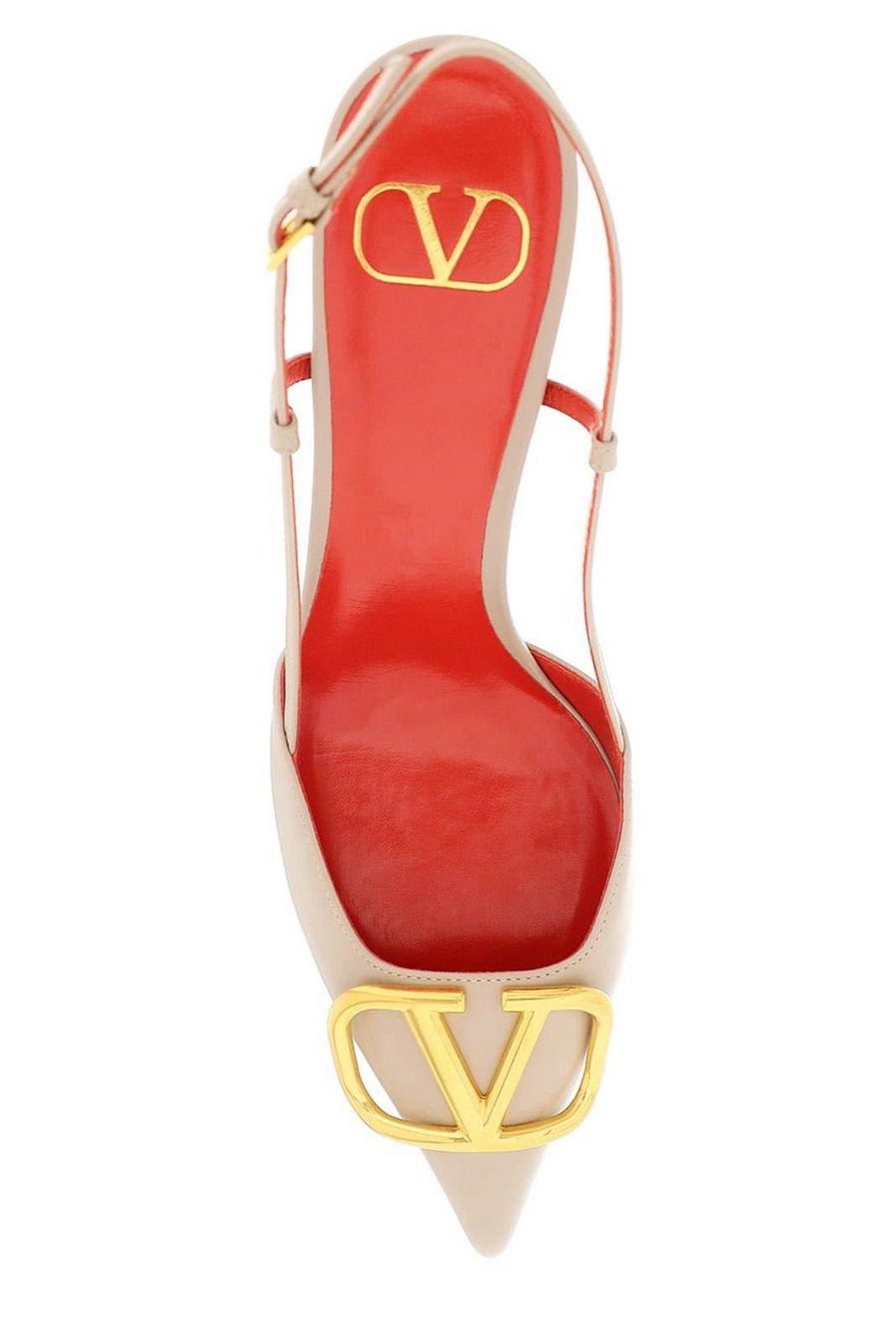 Valentino Vlogo Plaque Pointed Toe Slingback Pumps In Multi
