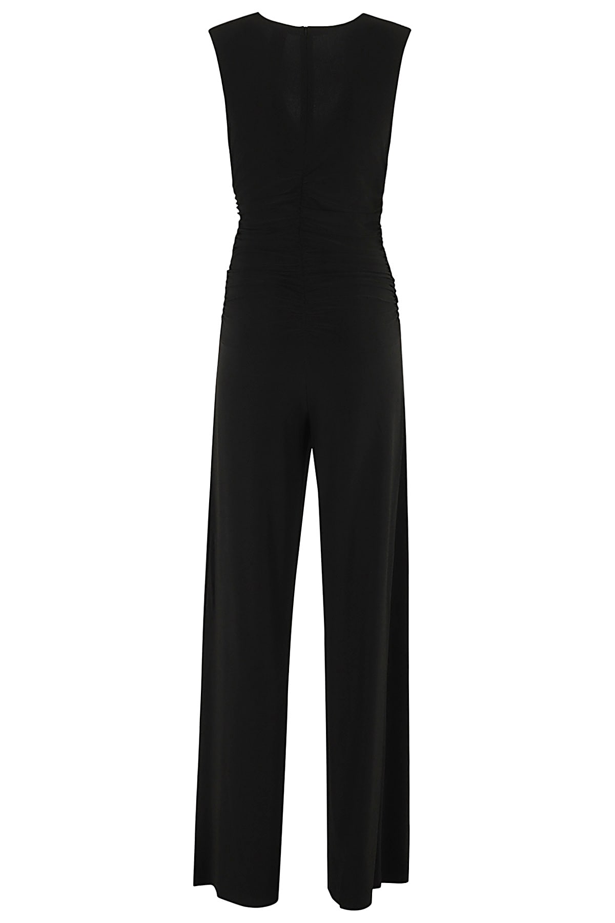 Shop Norma Kamali Sleeveless V Neck Shirred Waist Jumpsuit In Black