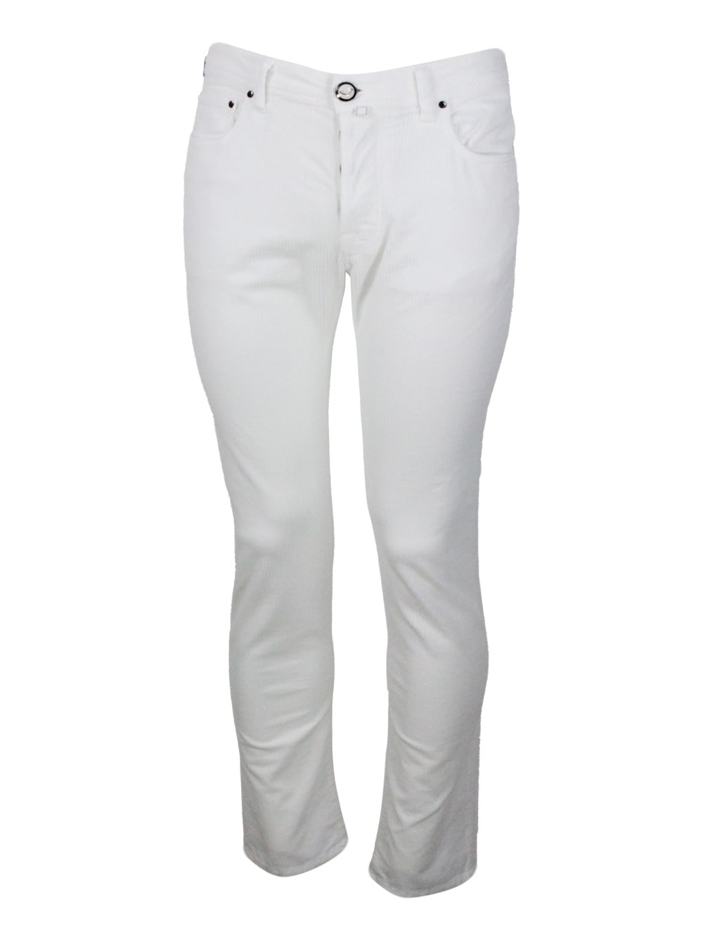 Shop Jacob Cohen Bard J688 Trousers In Luxury Edition In Soft Rock Corduroy With 5 Pockets With Closure Buttons And S In White