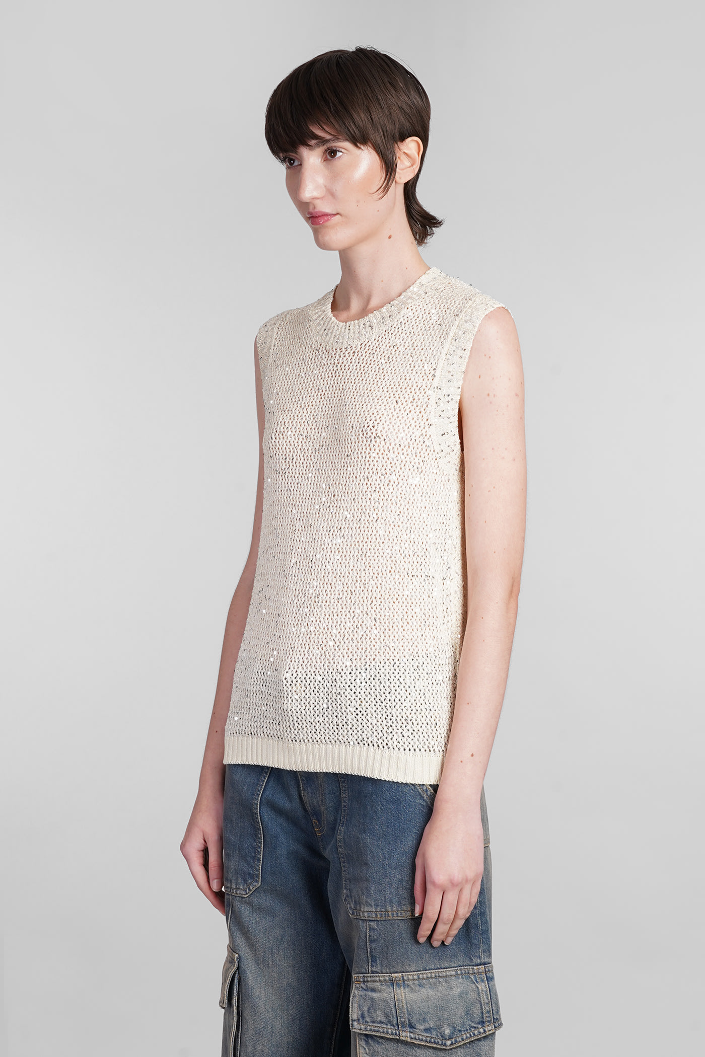 Golden Goose Knitted Vest With Sequins Embell In White