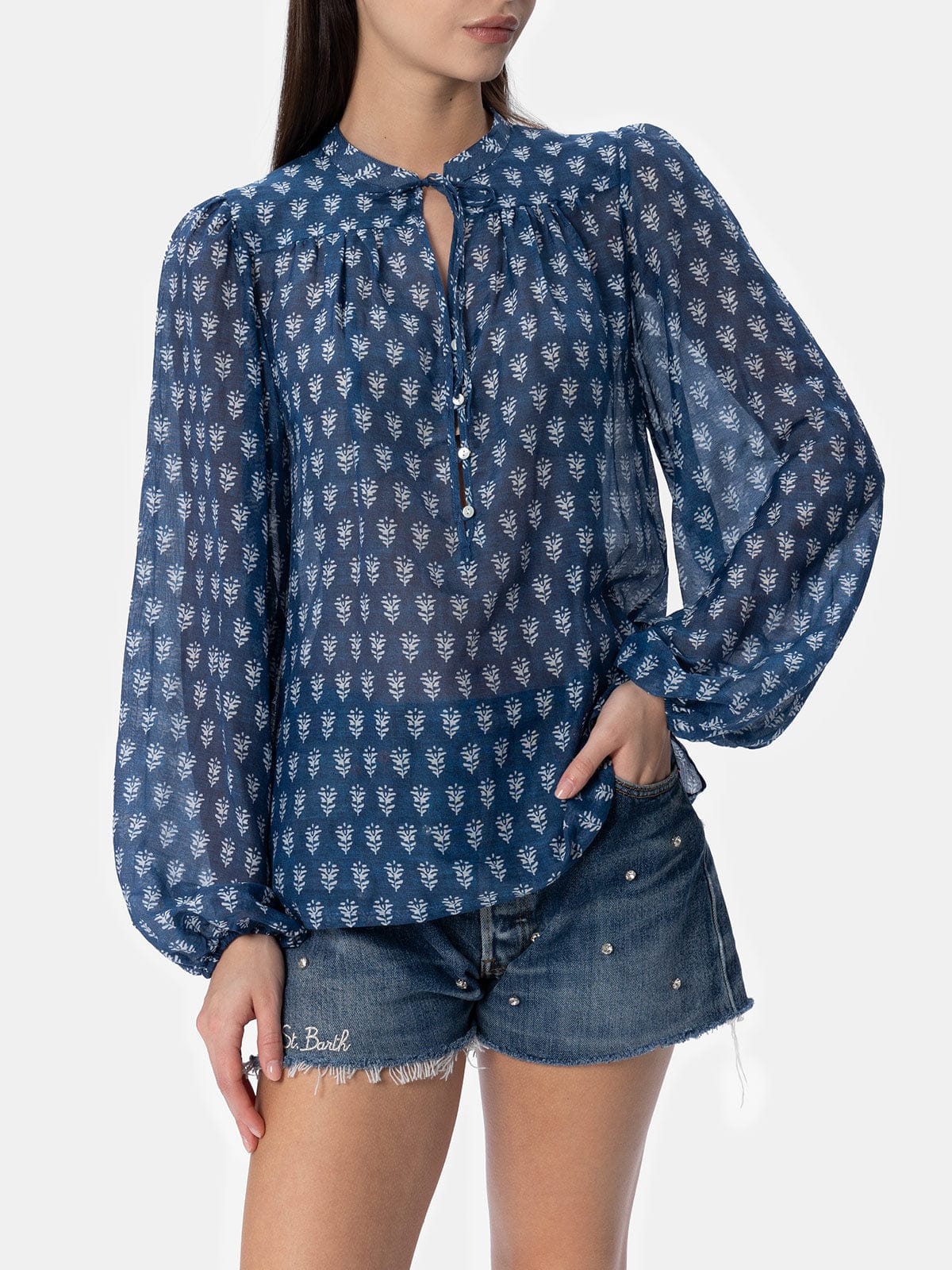 Mc2 Saint Barth Harper Graphic-print Blouse In Blue