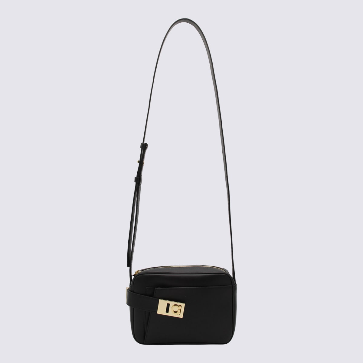 Black Leather Gancini Crossbody Bag