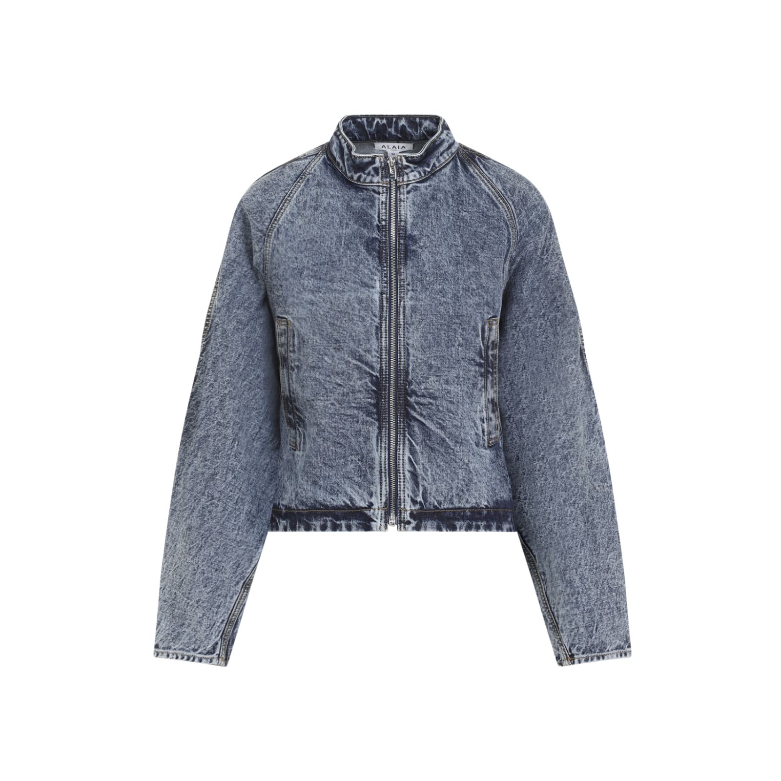 Shop Alaïa Snow Denim Round Jacket In Bleu Neige