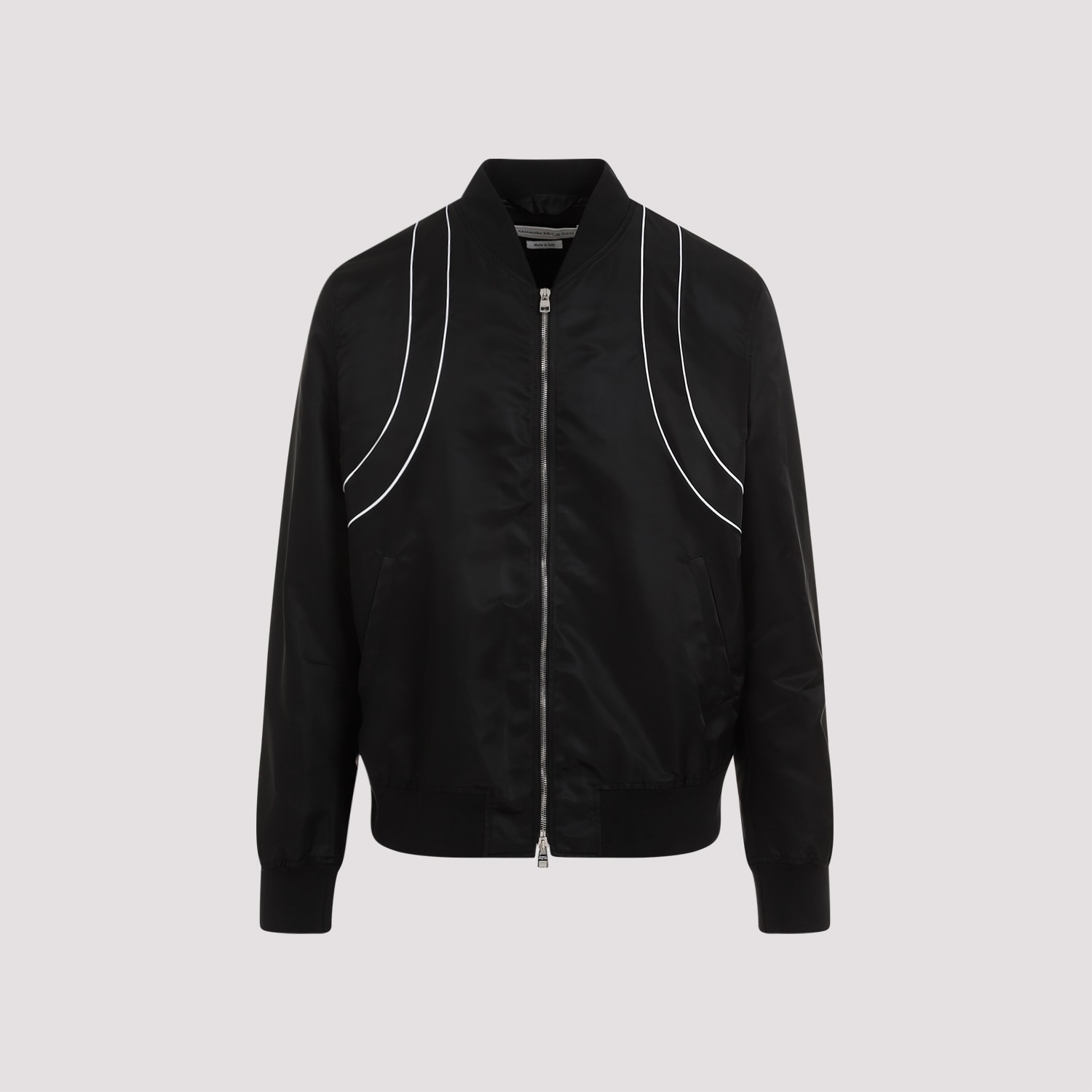 Shop Alexander Mcqueen Piping Harness Bomber In Black