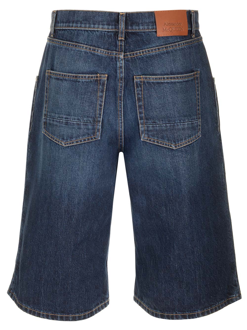 Alexander Mcqueen Dark Blue Cotton Denim Shorts In Blue