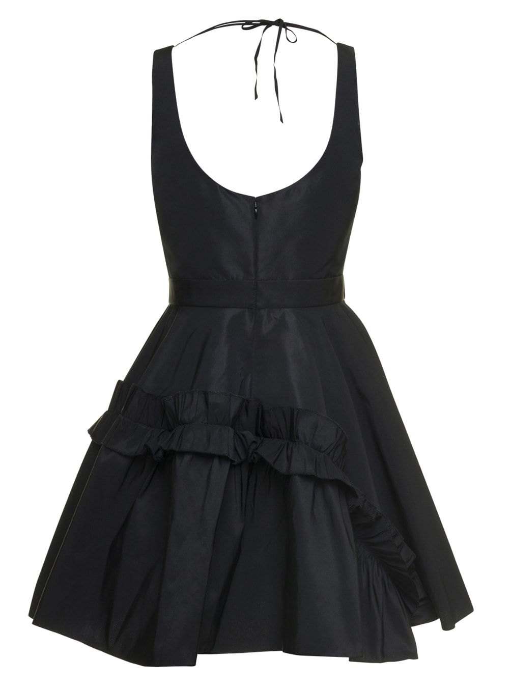 Shop Alexander Mcqueen Black Mini Dress With Oversize Ruche In Polyfaille Woman