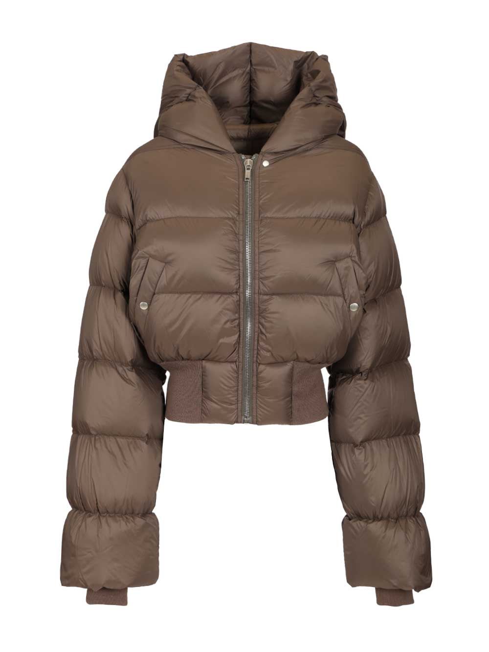 Rick Owens Hooded Jacket Duvet Cropped With Hoodie Coats Brown In Brown