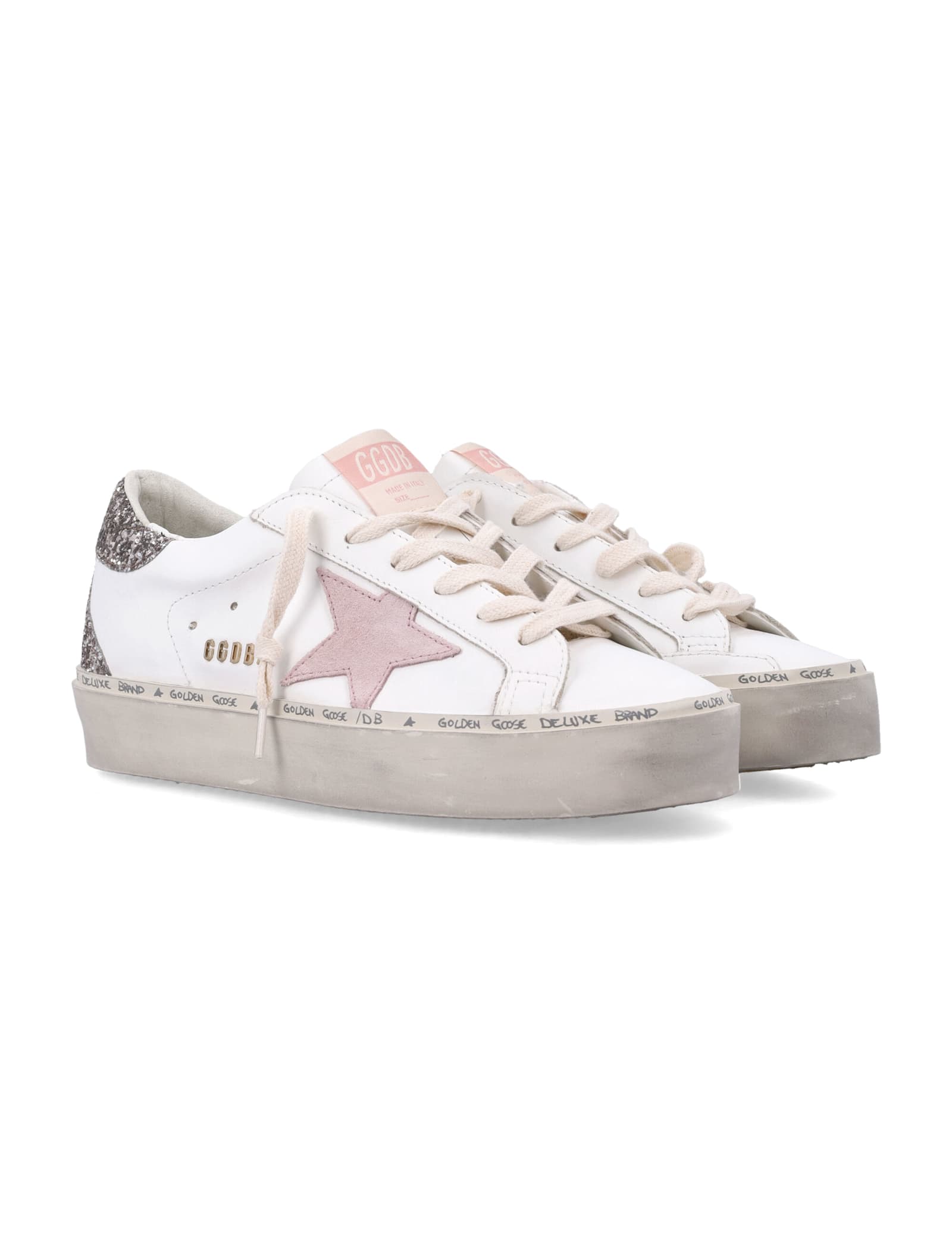 Golden Goose Hi Star White Pink Leather And Glitter Womas Sneakers In Multi