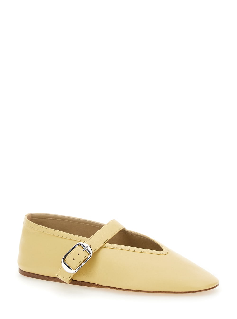 Shop Le Monde Beryl Stella Yellow Ballerinas With With Buckle Strap In Leather Woman In Beige