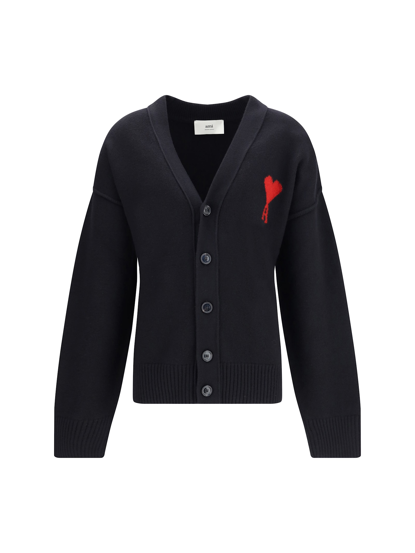 Ami Alexandre Mattiussi Ami Paris Ami Paris De Coeur Wool Cardigan In Black