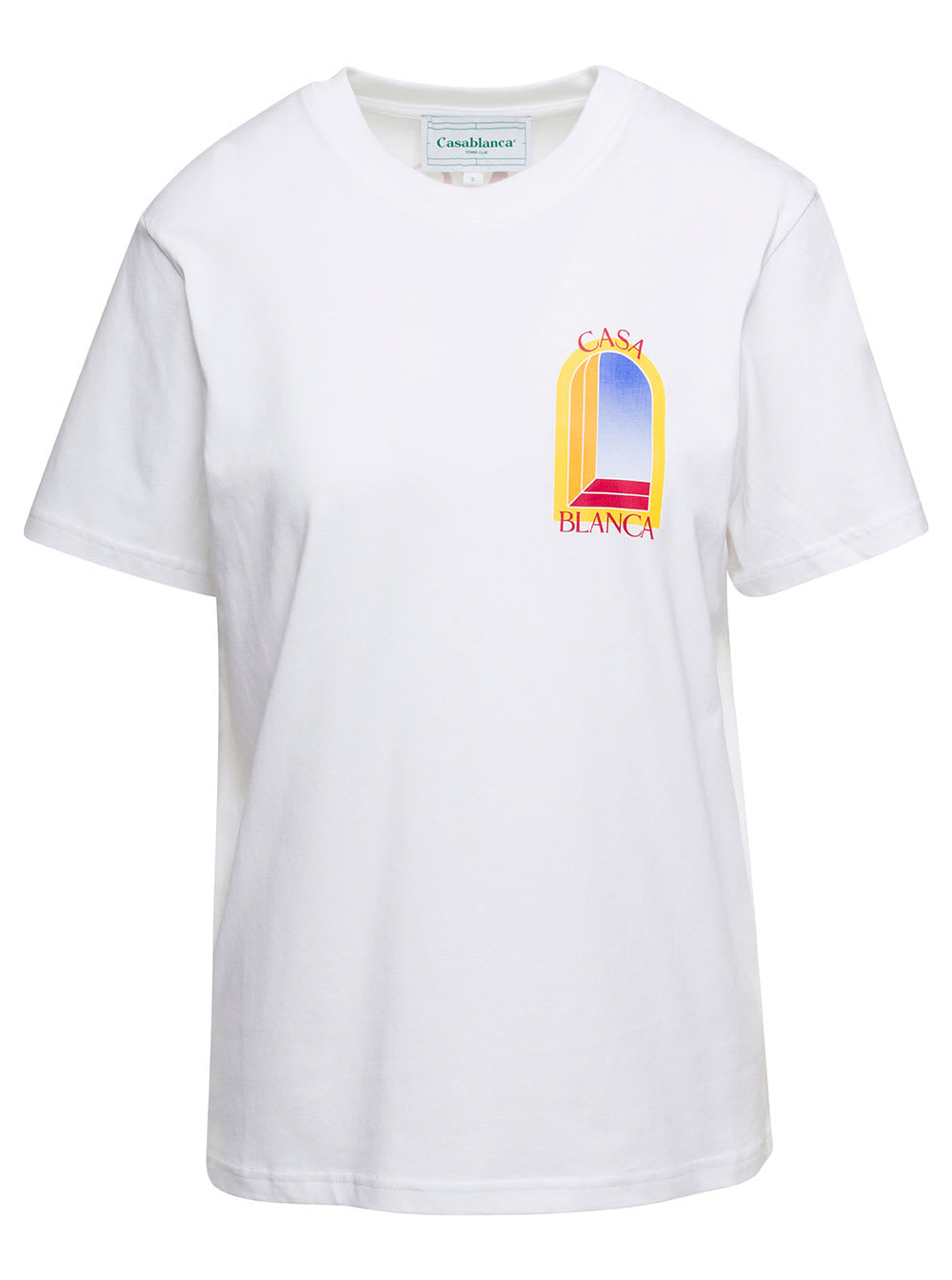 Casablanca White Crewneck T-shirt With Larche De Jour Print In Cotton Woman