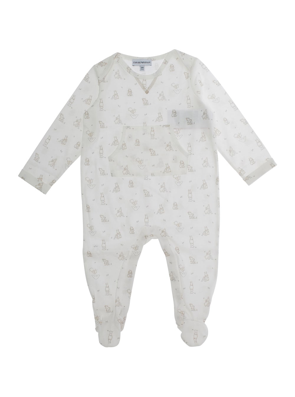 Emporio Armani White Onesie With All-over Logo Motif In Cotton Baby In White